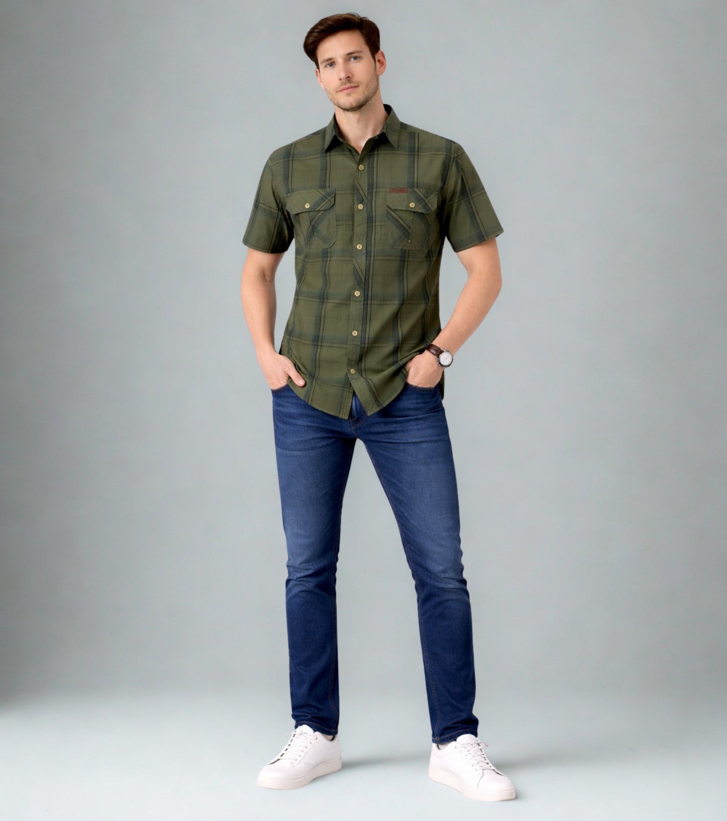 L'MONTE Imported Men's Cotton Green Casual Checkered Shirts Lmonte International