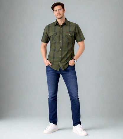 L'MONTE Imported Men's Cotton Green Casual Checkered Shirts Lmonte International