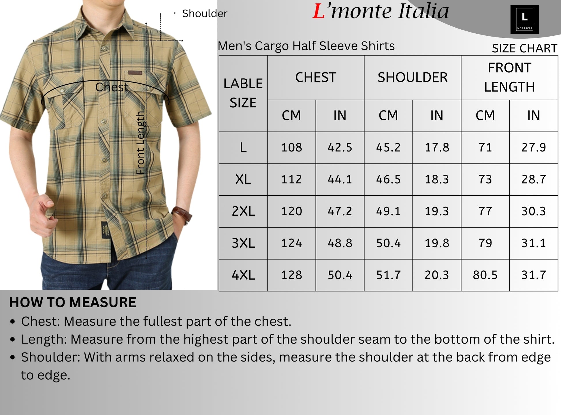 L'MONTE Imported Men's Cotton Khaki Casual Checkered Shirts Lmonte International