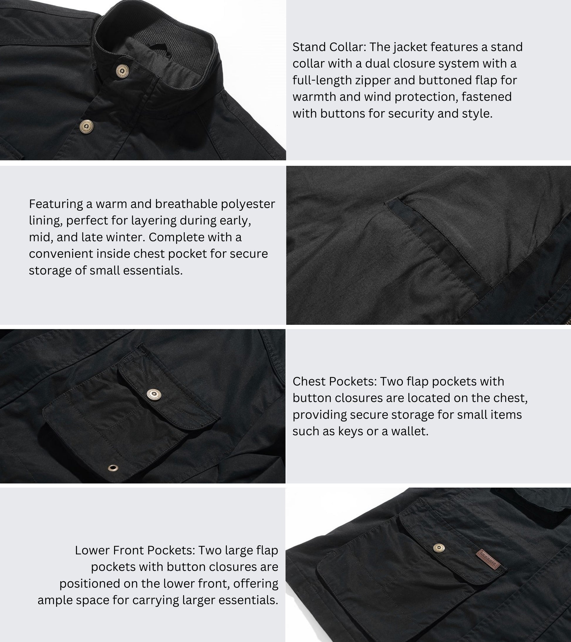 L'MONTE Men's Black Cotton Outdoor Jacket For Mild Winter My Store
