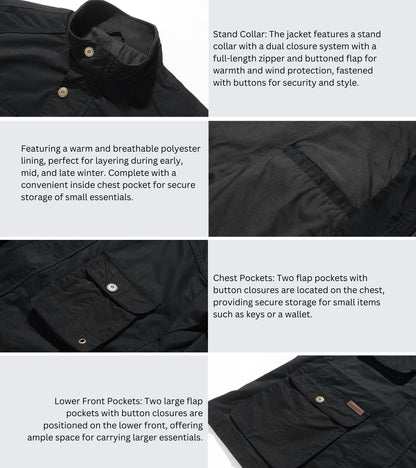 L'MONTE Men's Black Cotton Outdoor Jacket For Mild Winter My Store
