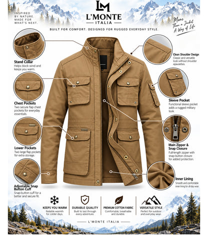 L'MONTE Men's Khaki Cotton Outdoor Fall Jacket For Mild Winter My Store