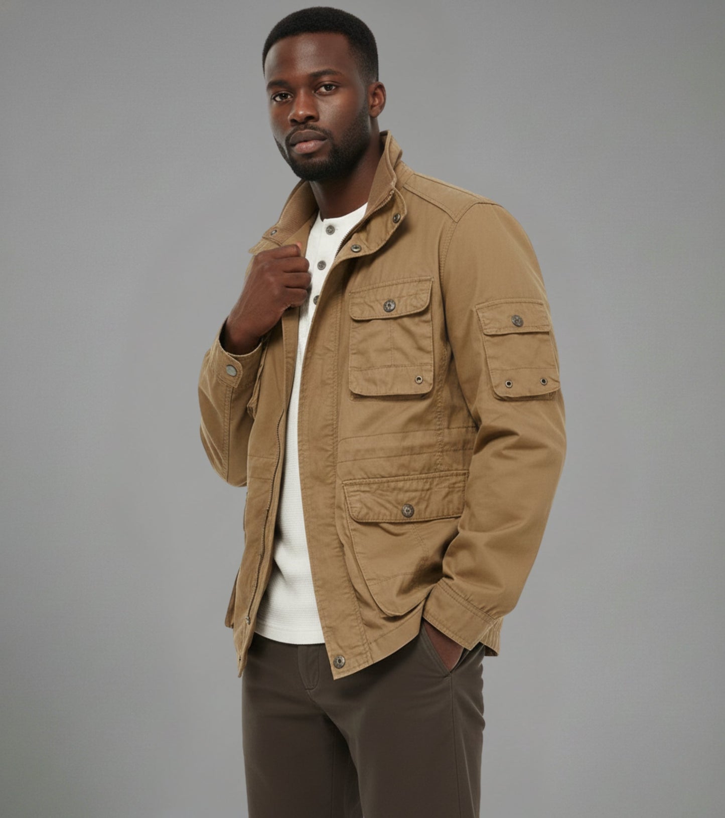 L'MONTE Men's Khaki Cotton Outdoor Fall Jacket For Mild Winter My Store