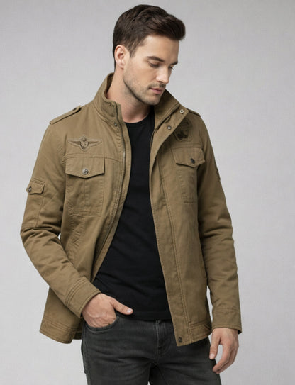 L'MONTE Men's Khaki Fleece-Lined Bomber Jacket My Store
