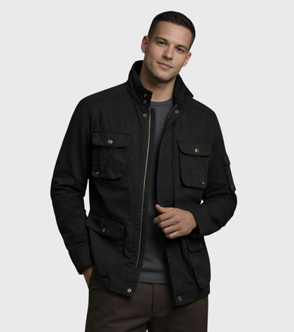 L'MONTE Men's Black Cotton Outdoor Fall Jacket For Mild Winter