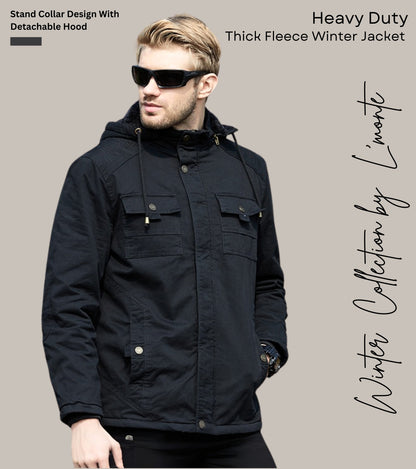 L'MONTE Men's Black Winter Jacket With Detachable Hood My Store