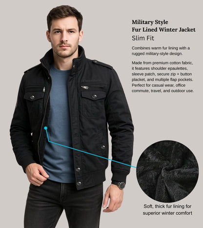 L'MONTE Men's Black Military-Style Cargo Winter Jacket My Store