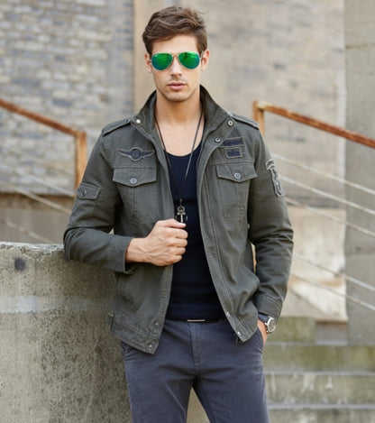 L'MONTE Men's Army Green Military-Style Bomber Jacket My Store