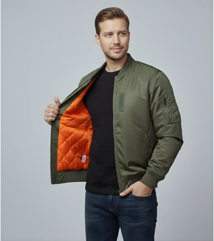 L'MONTE Men's Army Green Polyester Bomber Fall Jacket My Store