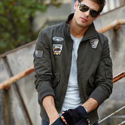 L'MONTE Men's Army Green USA Military-Style Biker Jacket My Store