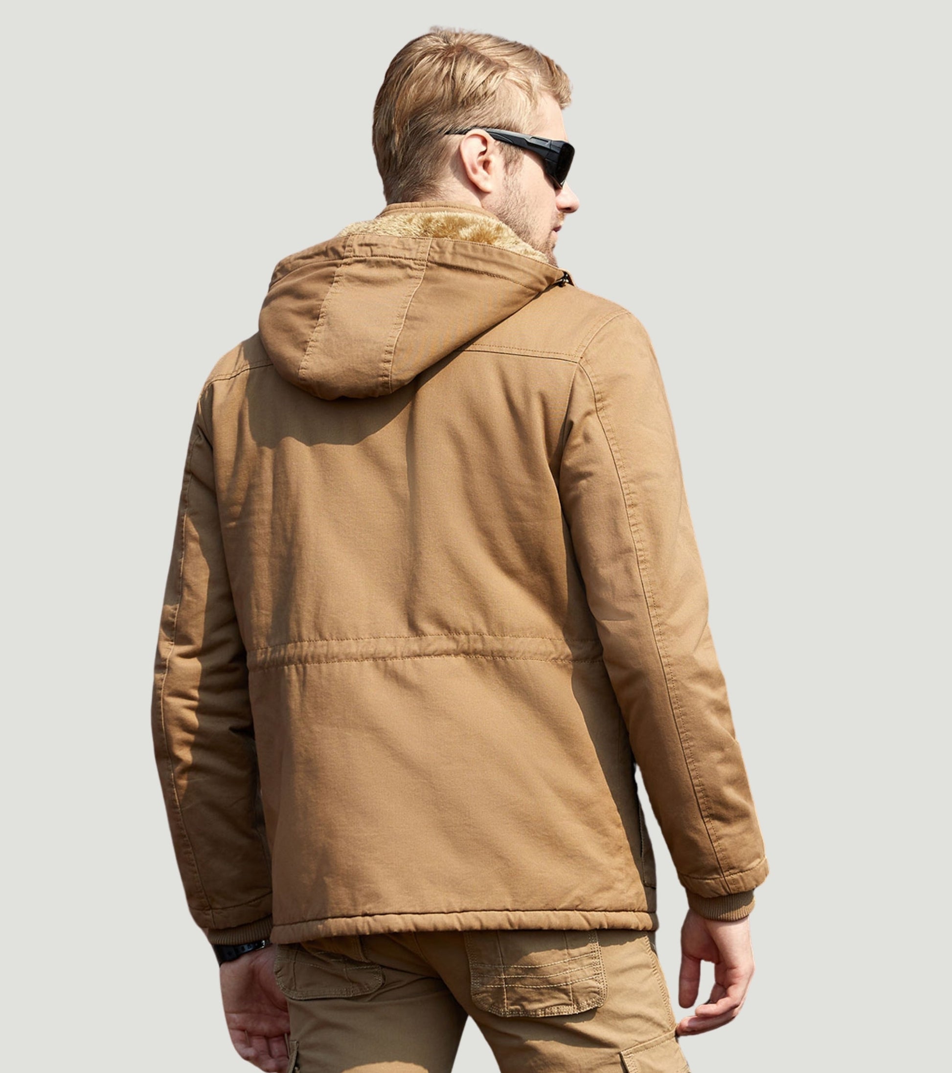 L'MONTE Men's Khaki Fleece-Lined Jacket With Detachable Hood My Store