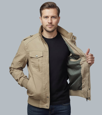 L'MONTE Men's Khaki Casual Bomber Jacket My Store