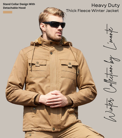 L'MONTE Men's Khaki Winter Jacket With Detachable Hood My Store
