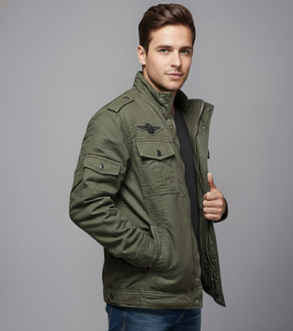 L'MONTE Men's Army Green Fleece-Lined Bomber Jacket My Store