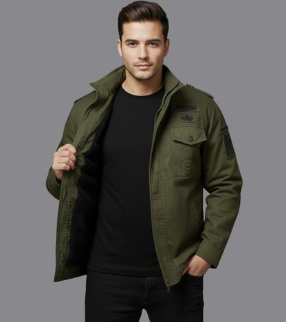 L'MONTE Men's Army Green Fleece-Lined Bomber Jacket My Store