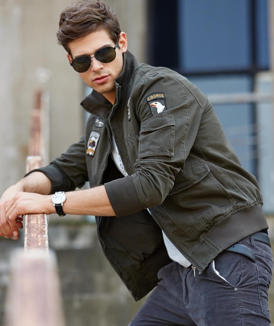 L'MONTE Men's Army Green USA Military-Style Biker Jacket My Store
