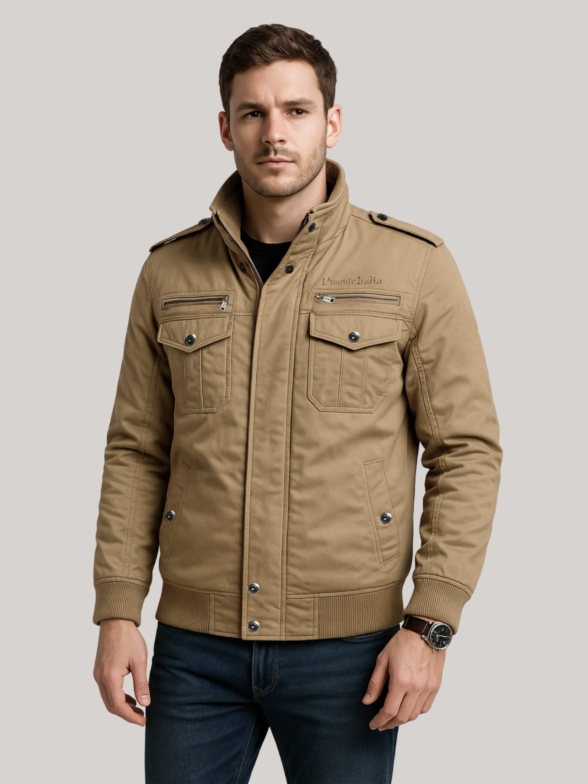 L'MONTE Men's Khaki Military-Style Cargo Winter Jacket My Store