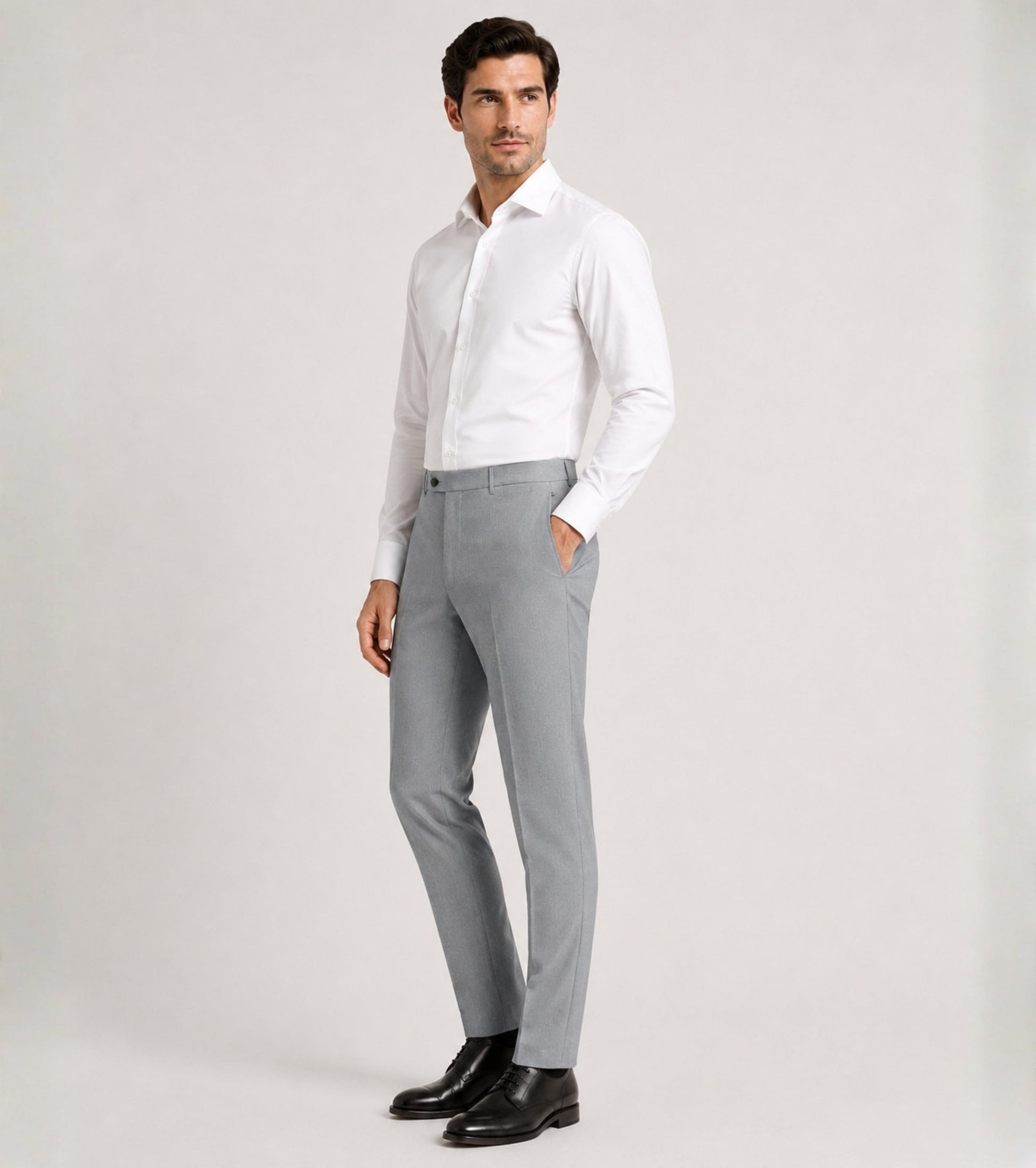 L'MONTE Men's Light Grey Slim Fit Formal Pant My Store