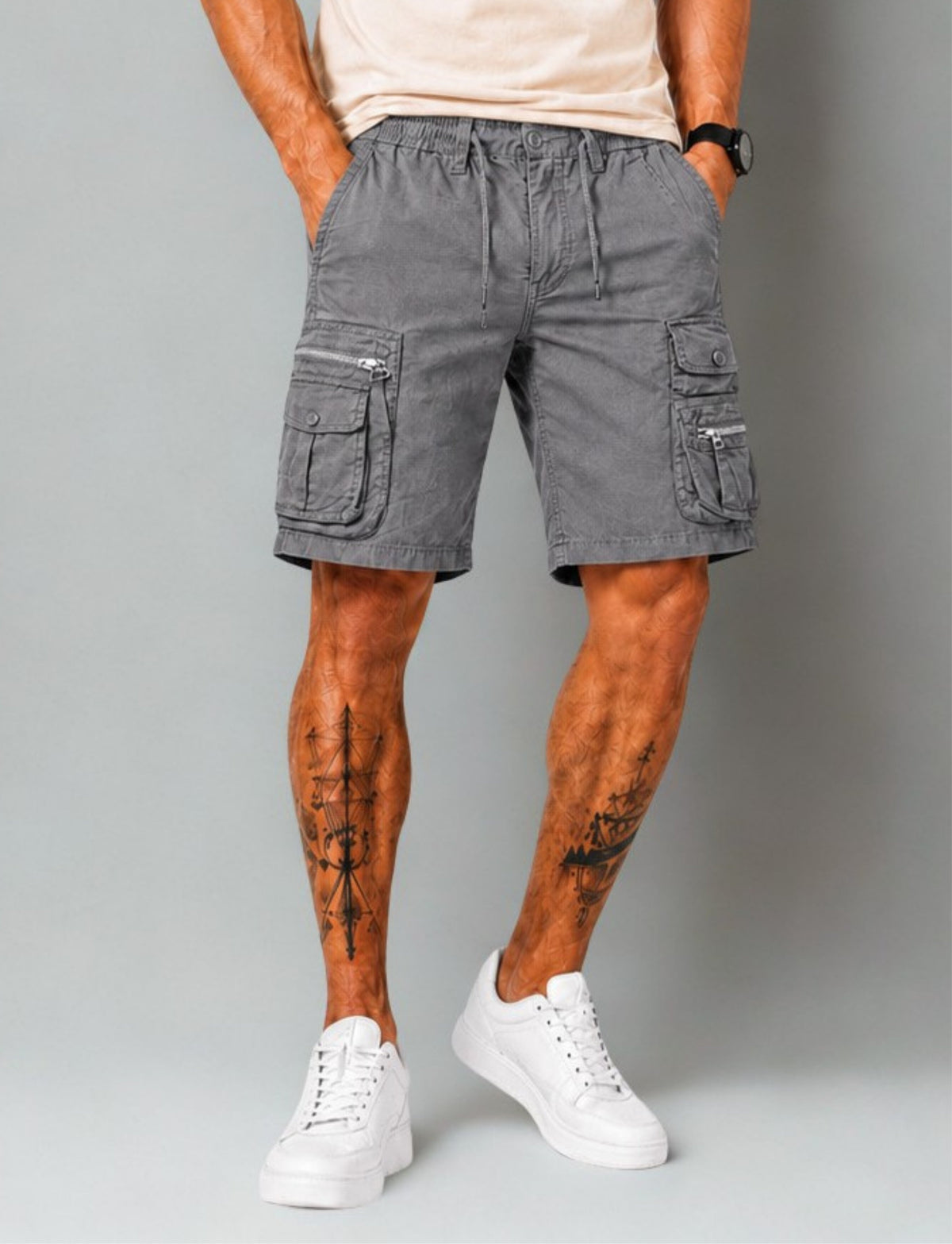 L'MONTE Imported Multi-Pocket Grey Cargo Shorts for Men My Store