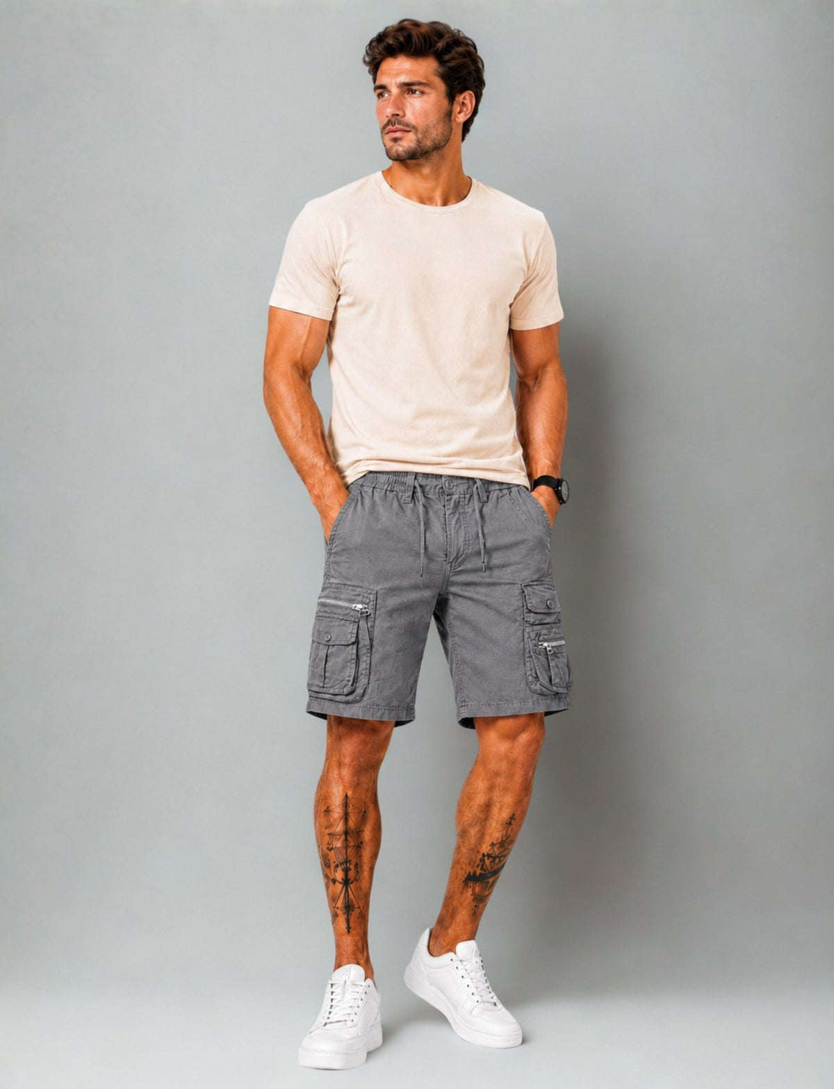 L'MONTE Imported Multi-Pocket Grey Cargo Shorts for Men My Store