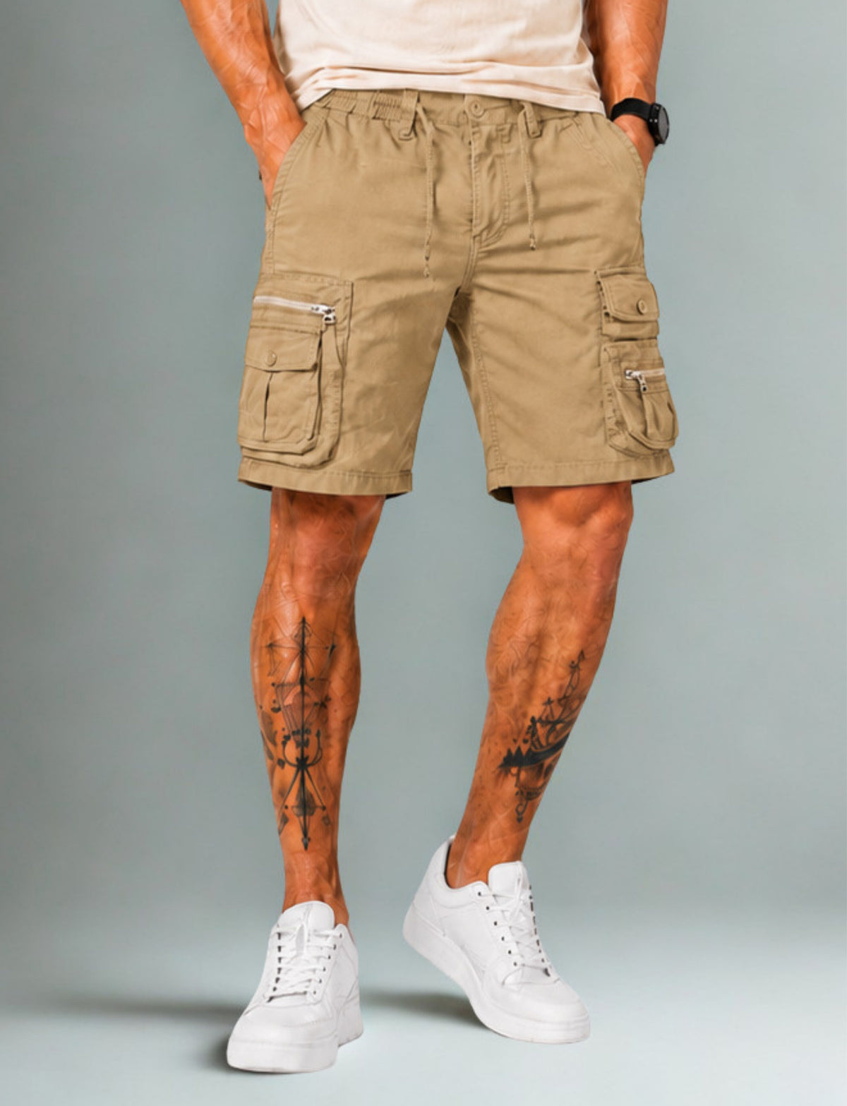 L'MONTE Imported Multi-Pocket Khaki Cargo Shorts for Men My Store