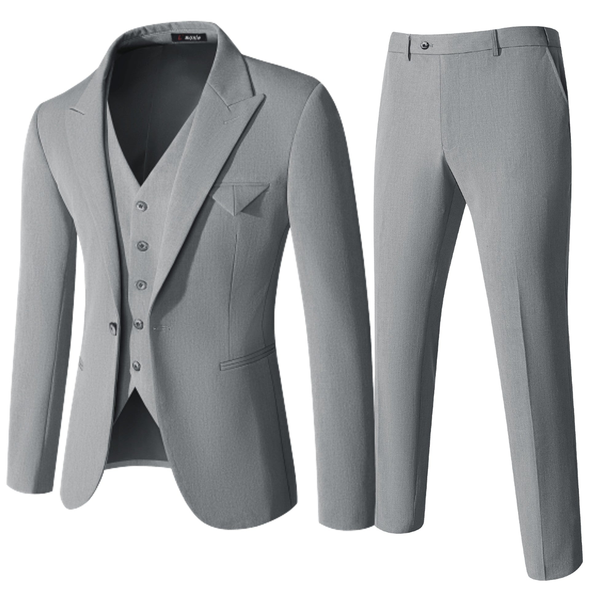 L'MONTE Men's 3-Piece Slim Fit Suit Set in Grey Formal Blazer