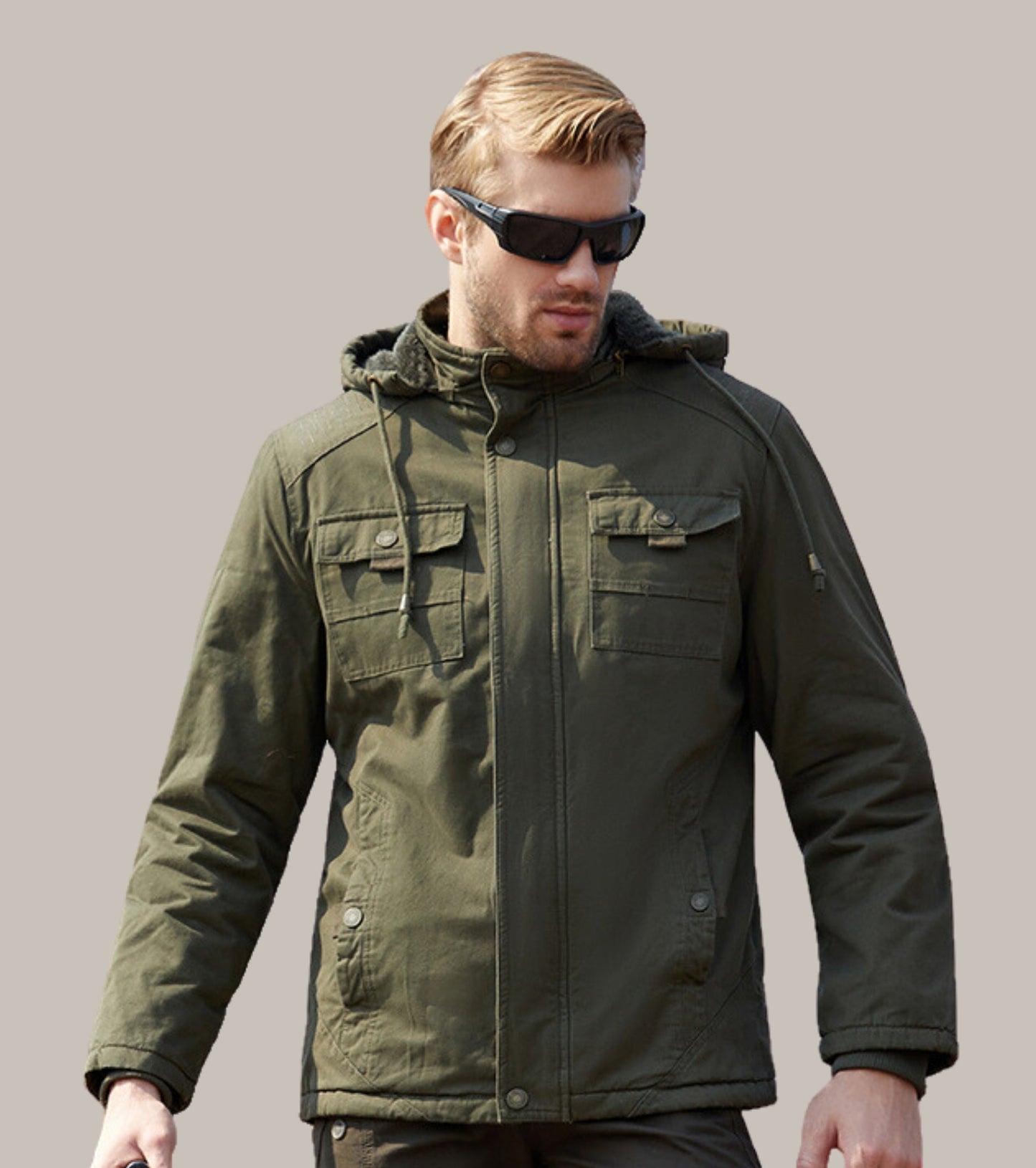 L'MONTE Men's Green Winter Jacket With Detachable Hood My Store