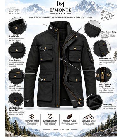 L'MONTE Men's Black Cotton Outdoor Fall Jacket For Mild Winter My Store