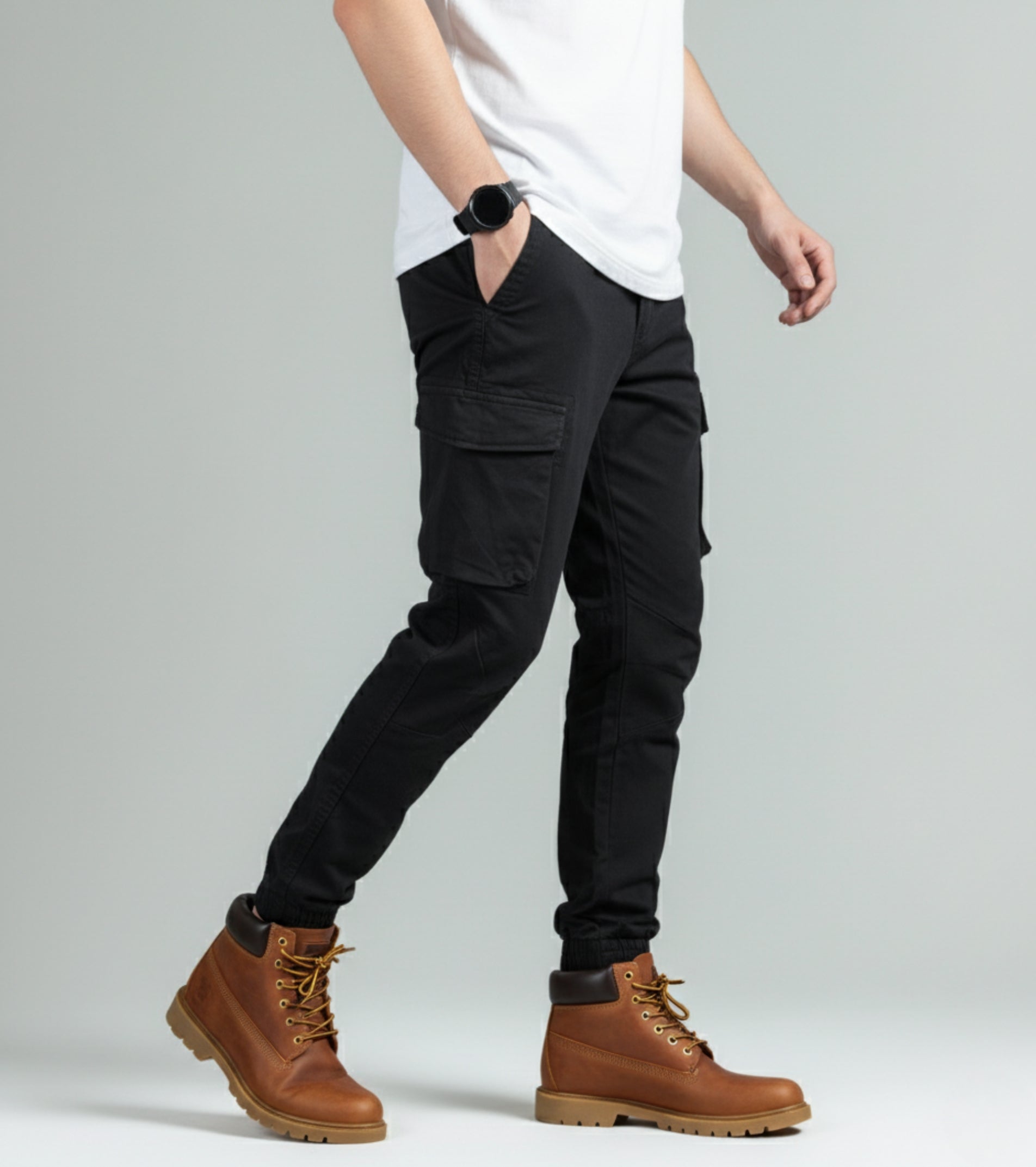 L'MONTE Men's Black Cotton Stretch Cargo Joggers Lmonte International