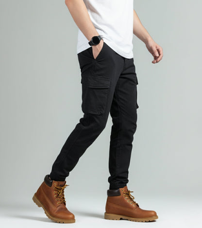 L'MONTE Men's Black Cotton Stretch Cargo Joggers Lmonte International