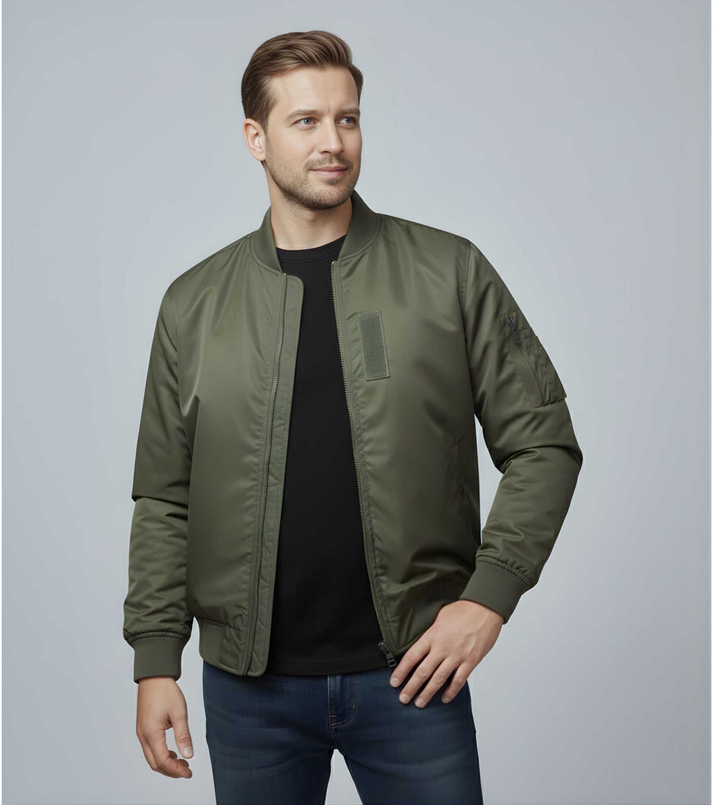 L'MONTE Men's Army Green Polyester Bomber Fall Jacket My Store