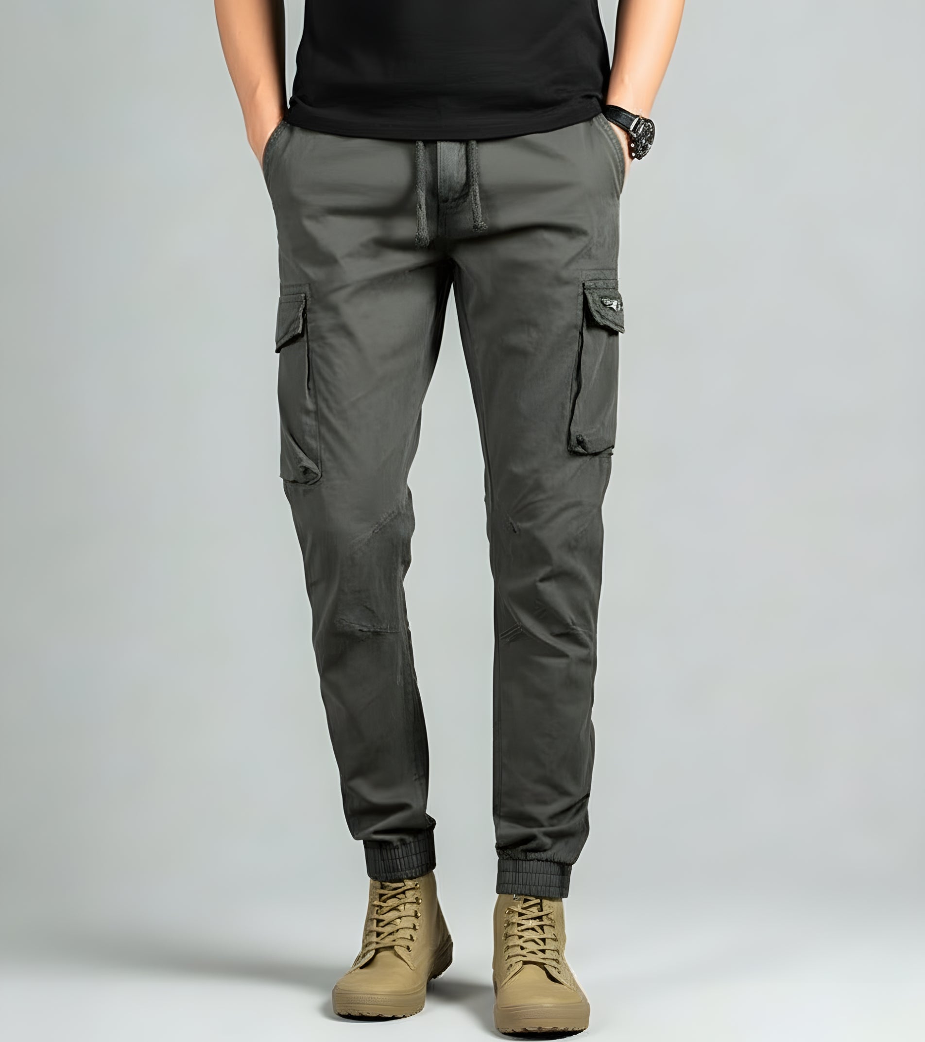 L'MONTE Men's Green Cotton Stretch Cargo Joggers Lmonte International