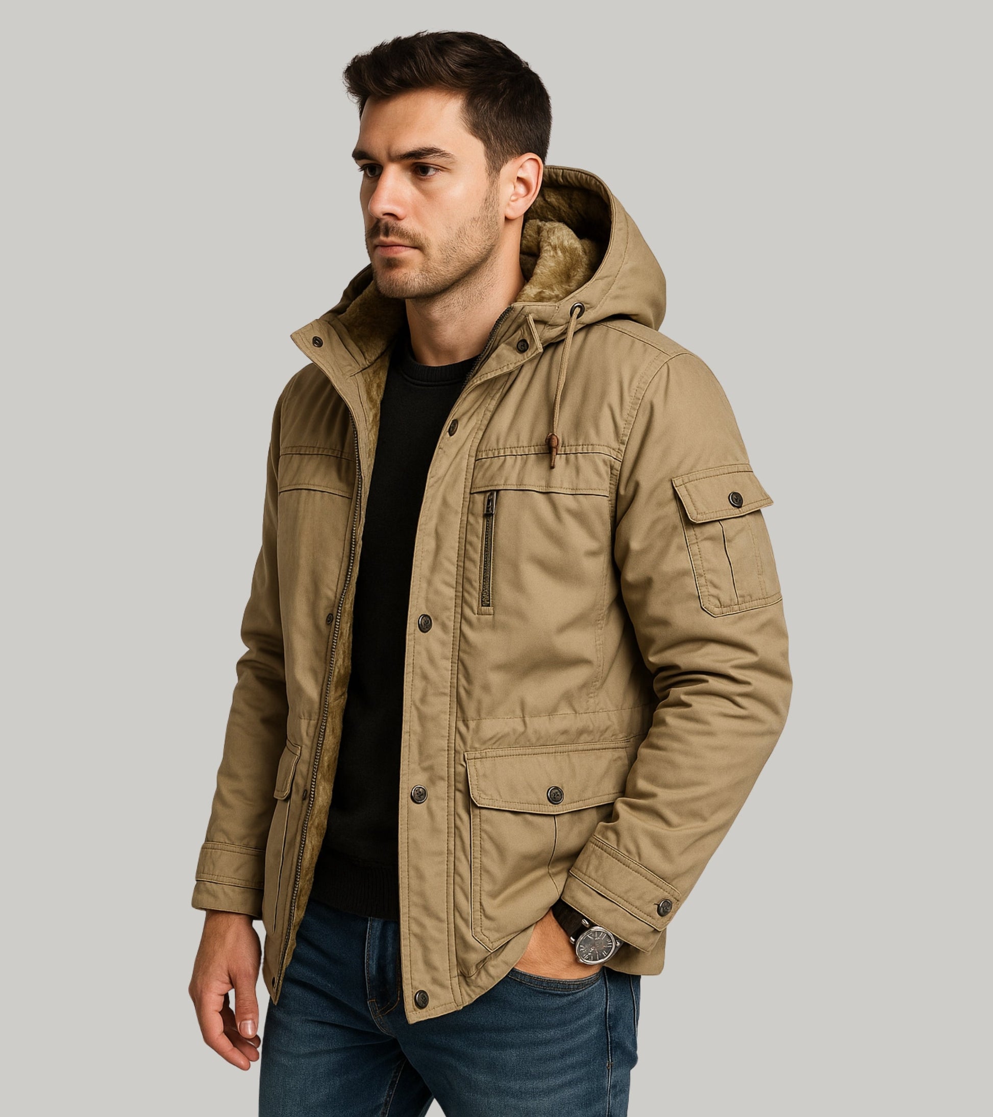 L'MONTE Men's Khaki Heavy-Duty Winter Jacket My Store