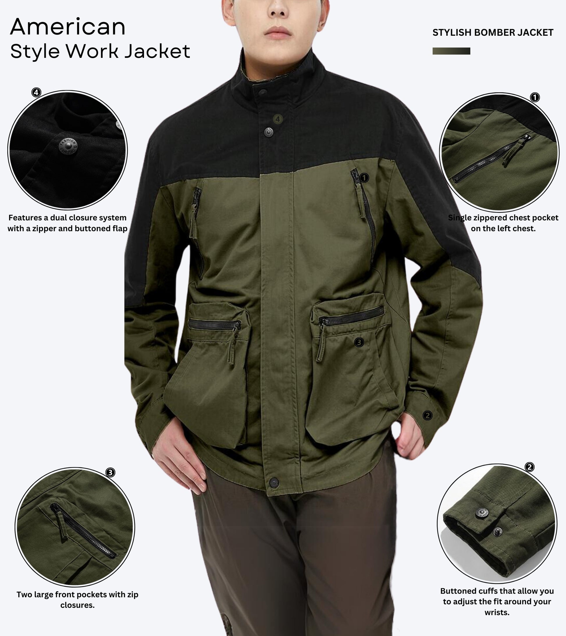 L'MONTE Men's Winter-Ready Army Green Cotton Jacket My Store
