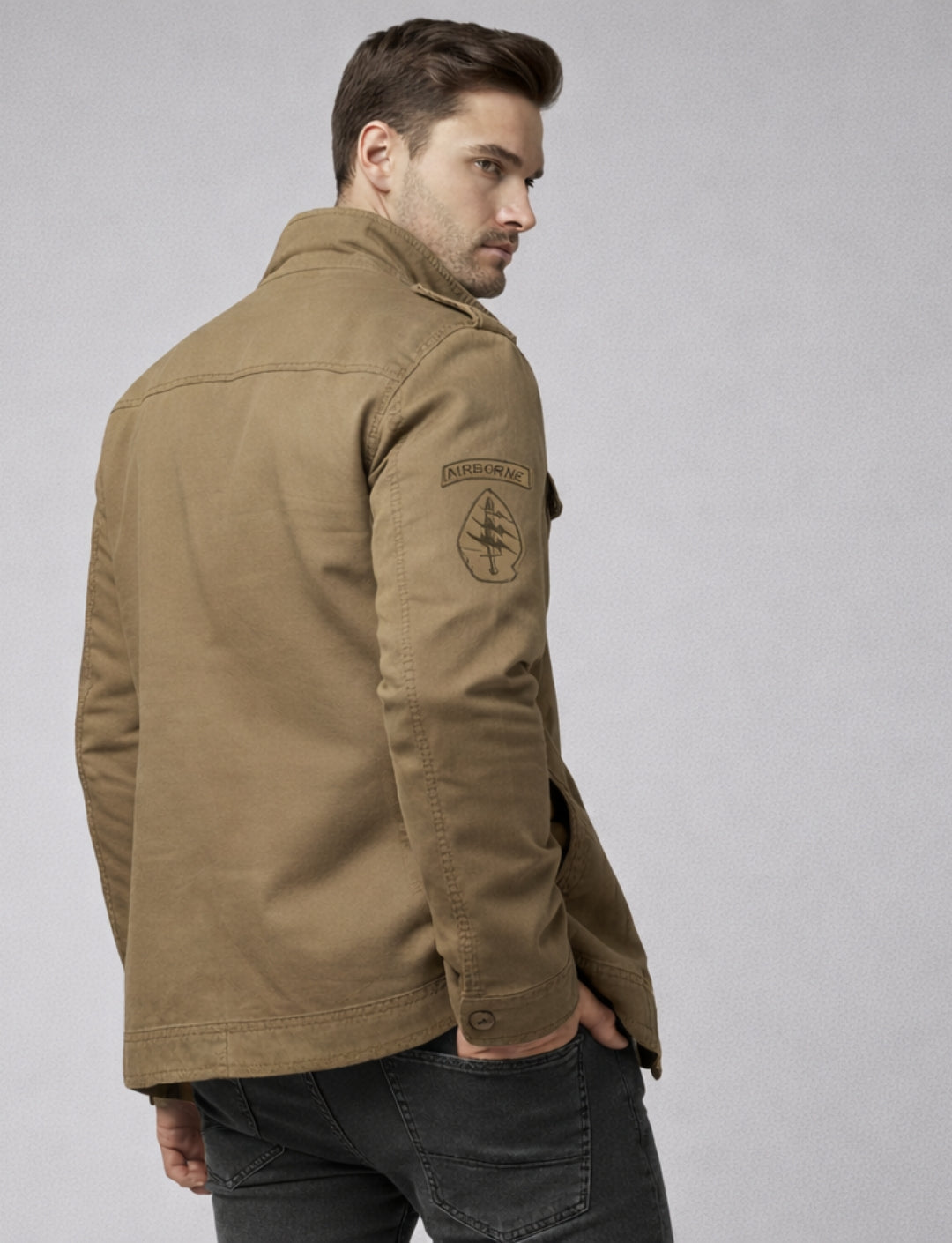 L'MONTE Men's Khaki Fleece-Lined Bomber Jacket My Store