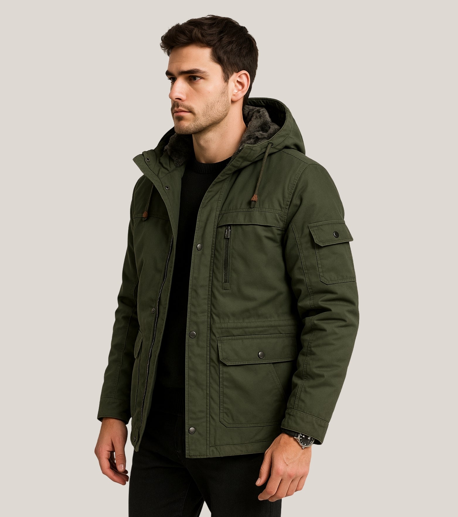 L'MONTE Men's Army Green Heavy-Duty Winter Jacket – Lmonte