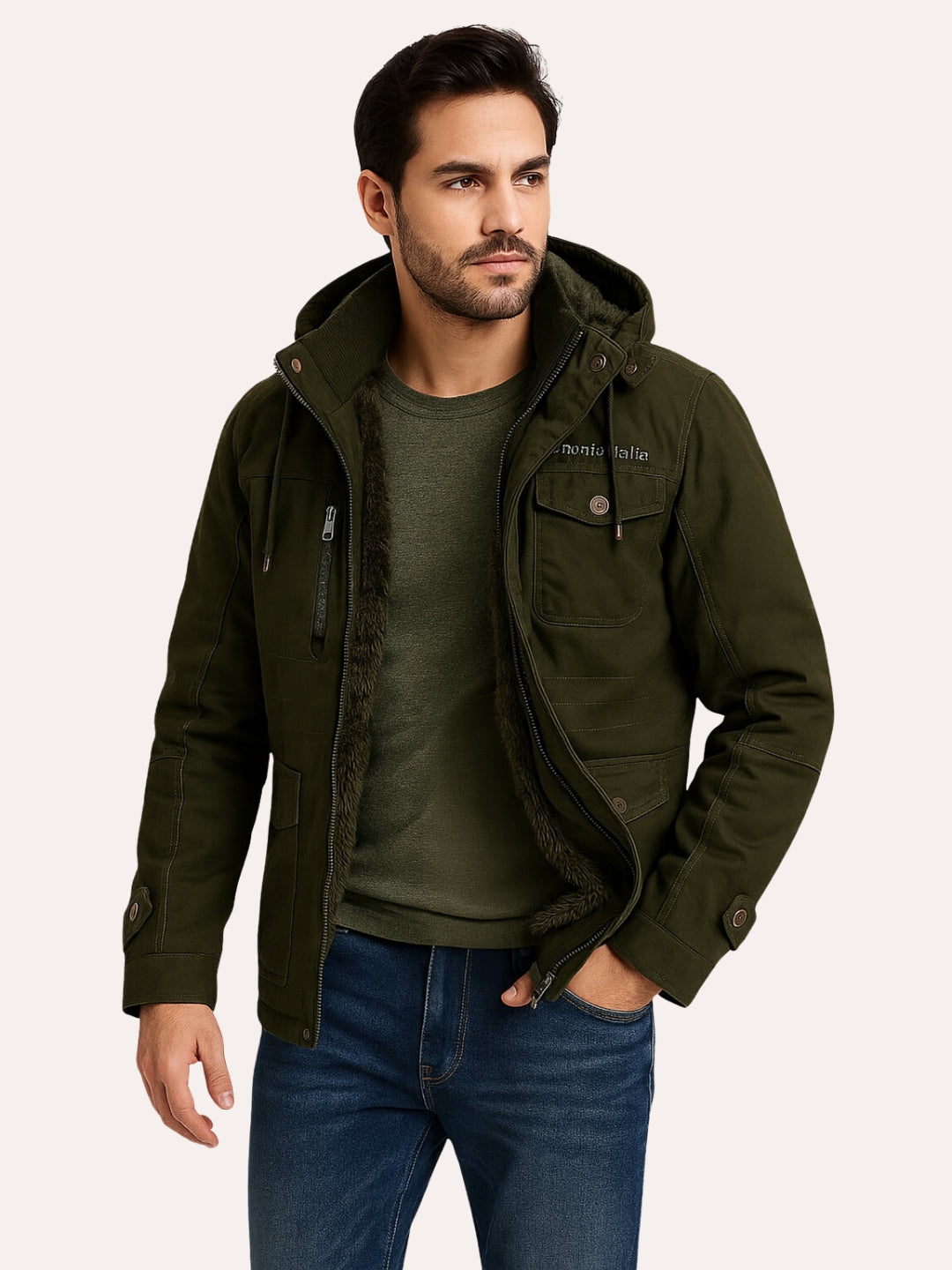 L'MONTE Men's Army Green Heavy-Duty Winter Cargo Jacket – Lmonte
