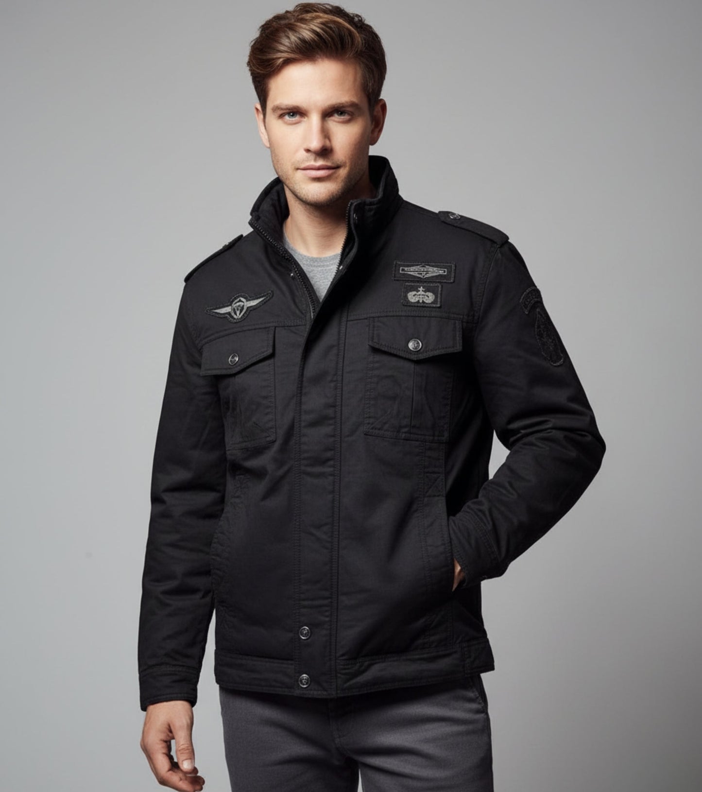 L'MONTE Men's Black Fleece-Lined Bomber Jacket My Store