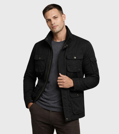 L'MONTE Men's Black Cotton Outdoor Fall Jacket For Mild Winter