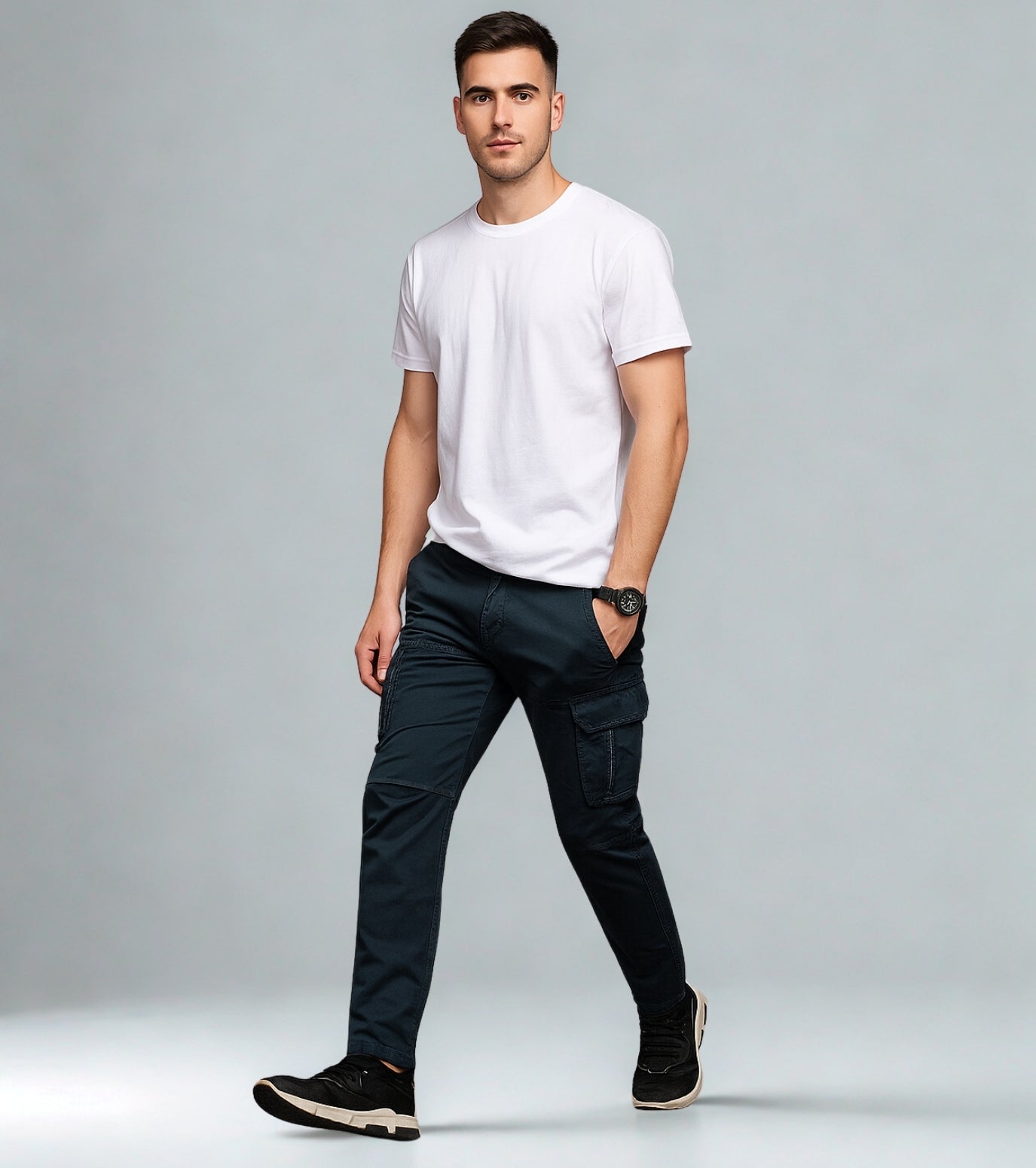 L'MONTE Imported Men's Regular Fit Casual Blue Cotton Cargo Joggers Lmonte International
