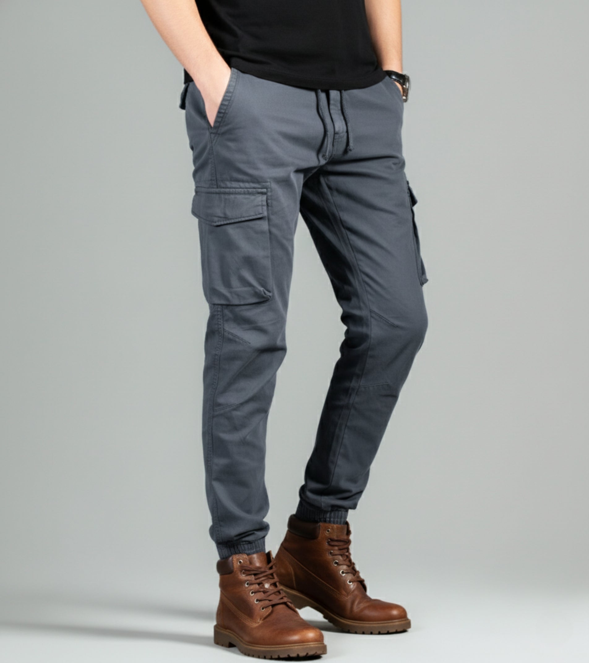 L'MONTE Men's Grey Cotton Stretch Cargo Joggers Lmonte International