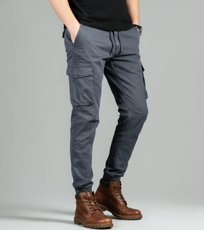 L'MONTE Men's Grey Cotton Stretch Cargo Joggers Lmonte International