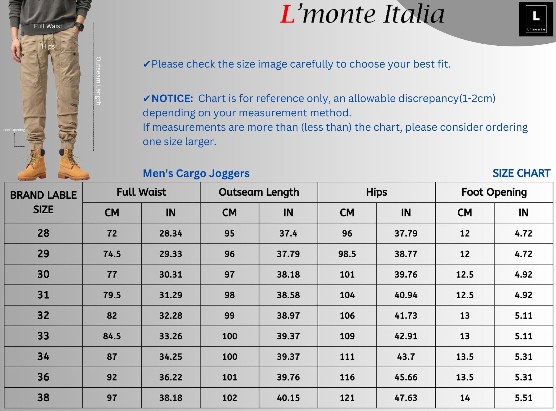L'MONTE Imported Expandable Elastic Waist Slim Fit Khaki Cotton Cargo Joggers My Store