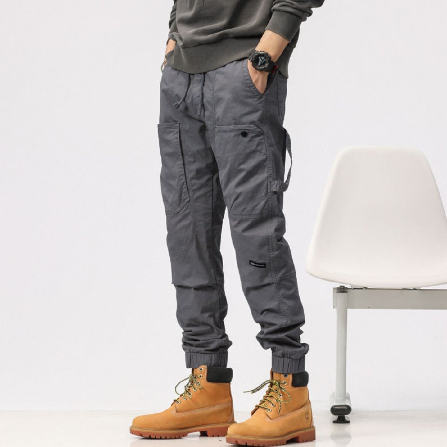 L'MONTE Imported Expandable Elastic Waist Slim Fit Grey Cotton Cargo Joggers My Store