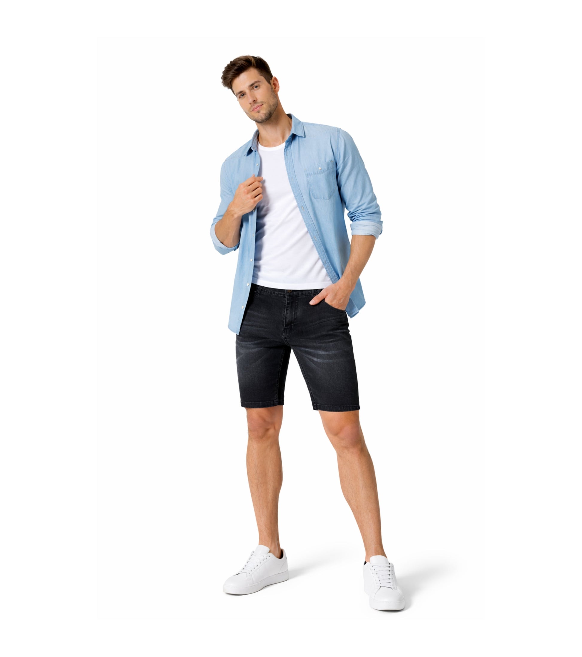 L'MONTE Imported Men's Super Skinny Premium Stretch-Fit Black Denim Shorts My Store