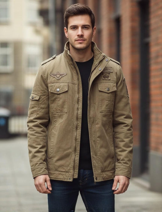 L'MONTE Men's Khaki Fleece-Lined Bomber Jacket My Store