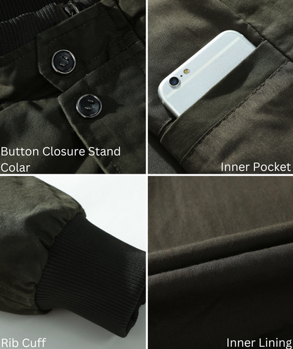 L'MONTE Men's Army Green Casual Bomber Jacket My Store
