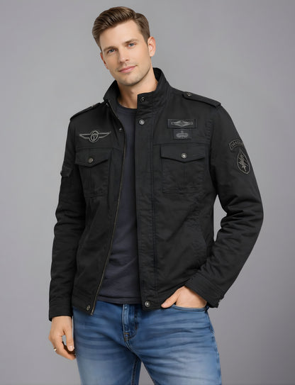 L'MONTE Men's Black Fleece-Lined Bomber Jacket