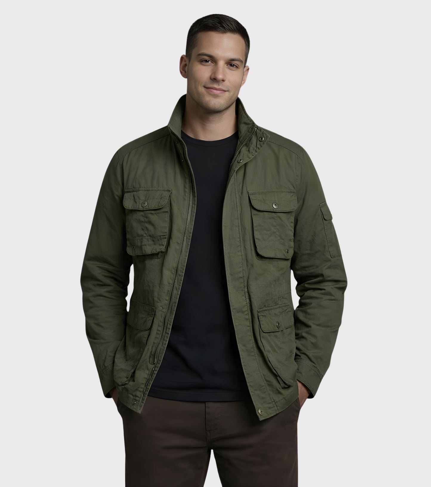 L'MONTE Men's Army Green Cotton Outdoor Fall Jacket For Mild Winter