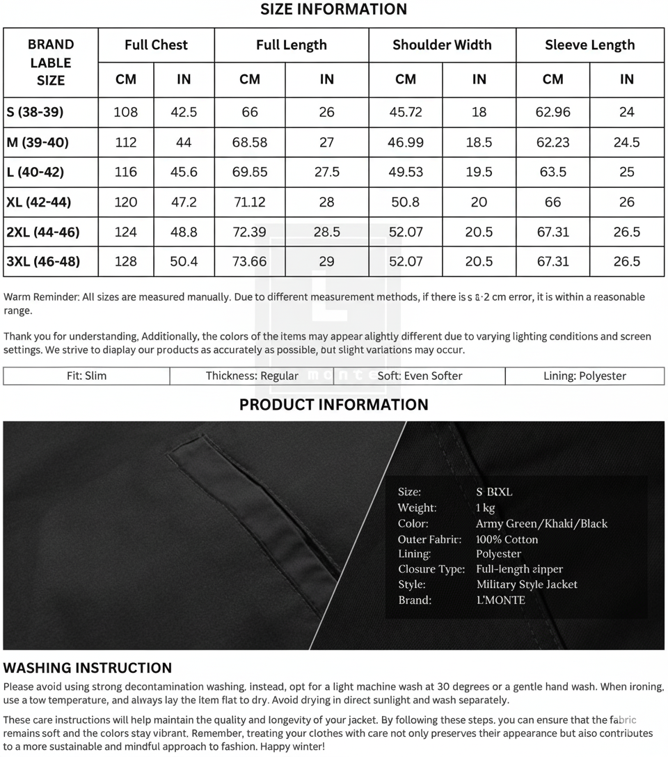 L'MONTE Men's Black Military-Style Bomber Jacket My Store